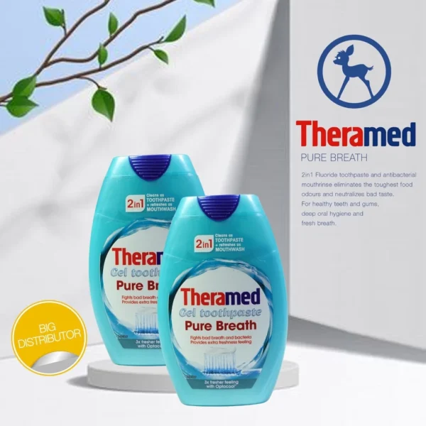 Theramed Pasta Gigi 2 in 1 Gel Tooth Paste & Mouthrinse 75 ml Germany Product Original - Image 3