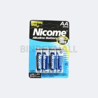 Baterai NICOME Alkaline Battery LR6- AA Size 2150008 (BLISTER) 4 pcs