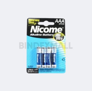 Nicome Battery Alkaline Baterai AAA LR03 Isi 4 pcs Blister Pack Original