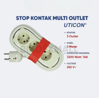 Bambi Colokan Kabel Stop Kontak 3 Lubang Kabel 3 Meter Merk Uticon Original