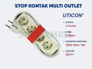 Bambi Colokan Kabel Stop Kontak 4 Lubang Kabel 3 Meter Merk Uticon Original