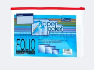 Bambi Organizer Map Dokumen Folio Zipper Pocket Tipe PVC Transparent Original