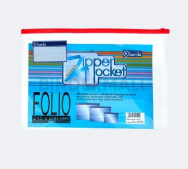 Bambi Organizer Map Dokumen Folio Zipper Pocket Tipe PVC Transparent Original