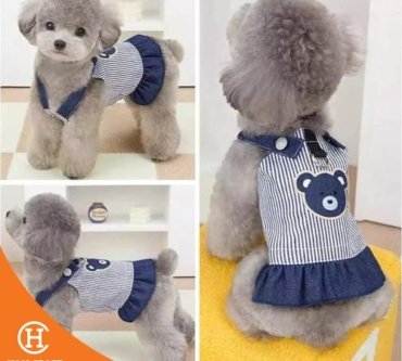 Baju Anjing Bear Denim Dress Harness 1
