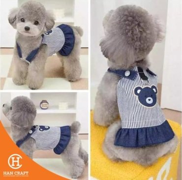 Baju Anjing Bear Denim Dress Harness 1
