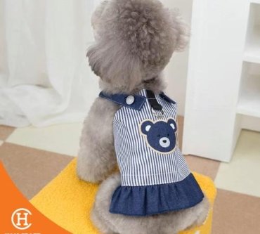 Baju Anjing Bear Denim Dress Harness