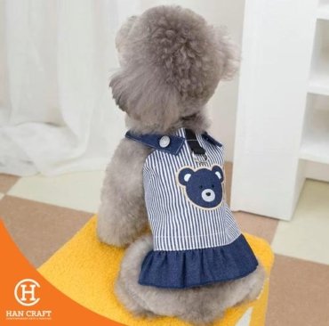 Baju Anjing Bear Denim Dress Harness