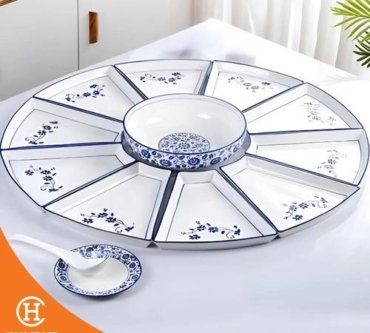 Piring Set Reunion Plate Blue Pattern Ceramic
