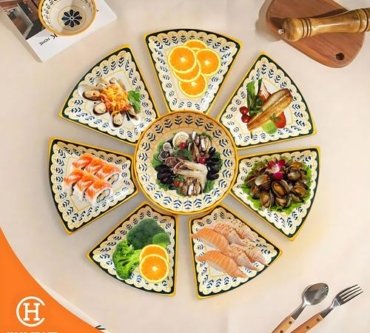 Piring Set Yellow Pattern Buffet Serving Ceramic 1