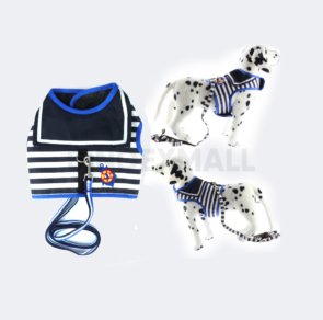 Wiz BBQT Blue and White Navy Striped Sailor Anchor Style Pet Dog Harness and Leash Set for Walking Party (Large) A