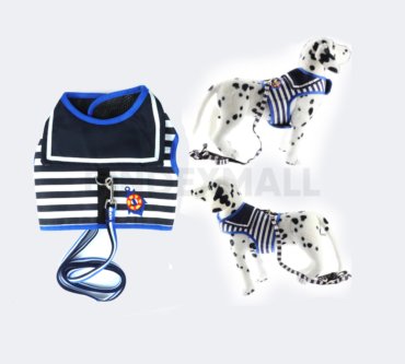 Wiz BBQT Blue and White Navy Striped Sailor Anchor Style Pet Dog Harness and Leash Set for Walking Party (Large) A