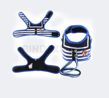Wiz BBQT Blue and White Navy Striped Sailor Anchor Style Pet Dog Harness and Leash Set for Walking Party (Large) D