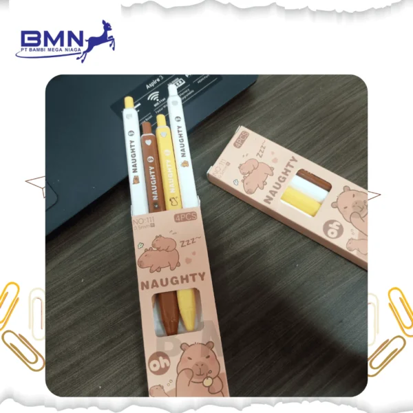 set pulpen gel capybara isi 4 tinta hitam 0,5mm