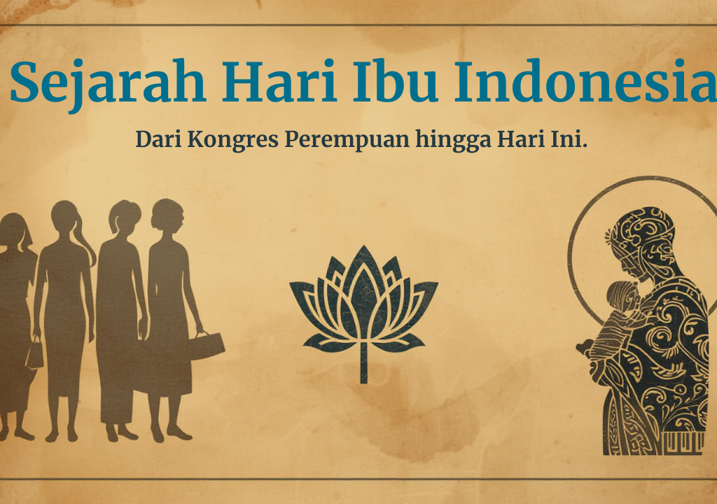 Peringatan Hari Ibu Indonesia 22 Desember dengan bendera merah putih dan bunga melati sebagai simbol perjuangan perempuan Indonesia
