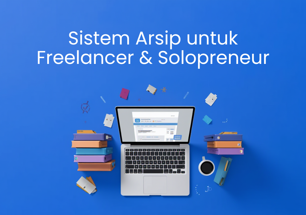 Sistem arsip freelancer menggunakan ordner untuk invoice kontrak dan dokumen bisnis tertata rapi