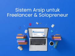 Sistem arsip freelancer menggunakan ordner untuk invoice kontrak dan dokumen bisnis tertata rapi