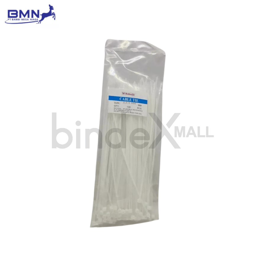 Butterfly cable ties putih ukuran 2.5 x 200 mm kabel tis panjang isi 100 pcs untuk bundling kabel besar