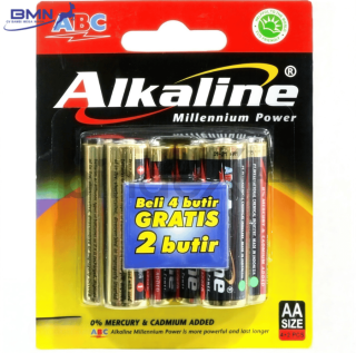 Baterai AA ABC Alkaline isi 6 pcs 1.5 volt anti bocor tahan lama untuk remote jam dan senter