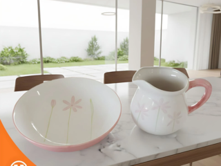 Pink Blossom Ceramic Teapot and Plate