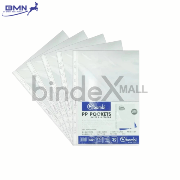 Bambi Sheet Protector Folio Plastik PP Super Clear 60 Mic Code 5221 Original isi 20 lembar
