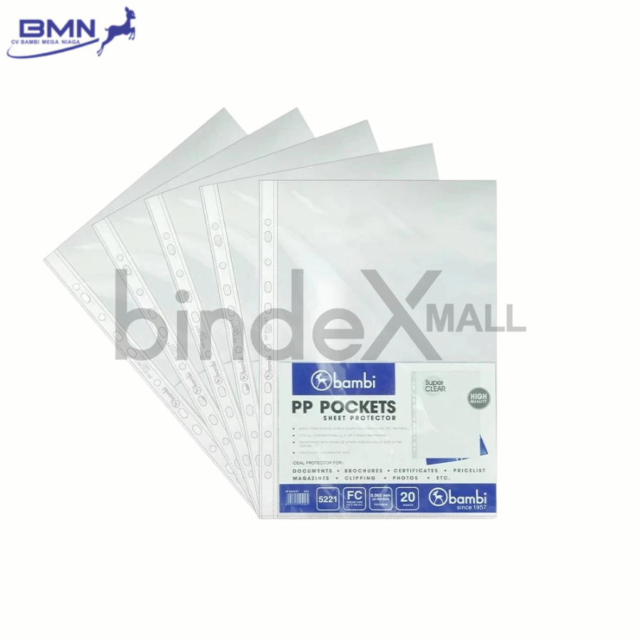Bambi Sheet Protector Folio Plastik PP Super Clear 60 Mic Code 5221 Original isi 20 lembar