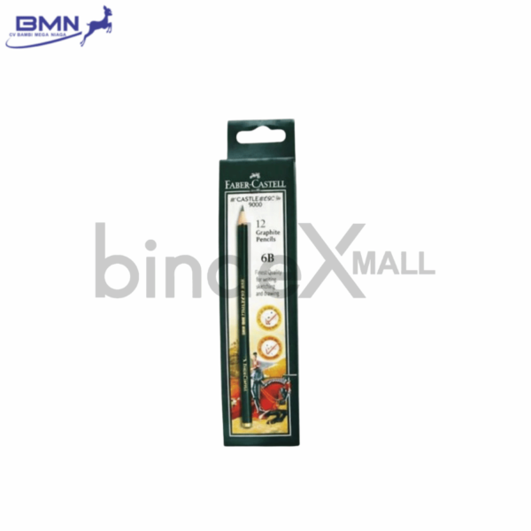 Faber Castell pensil 6B isi 12 pcs grafit premium hitam pekat untuk sketsa shading dan ilustrasi seni