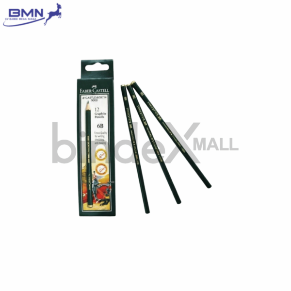 Faber Castell pensil 6B isi 12 pcs grafit premium hitam pekat untuk sketsa shading dan ilustrasi seni