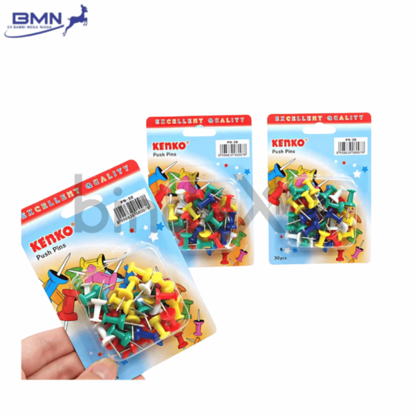 Kenko push pin PN-30 paku payung warna-warni isi 30 pcs ujung tajam untuk papan informasi kantor dan sekolah