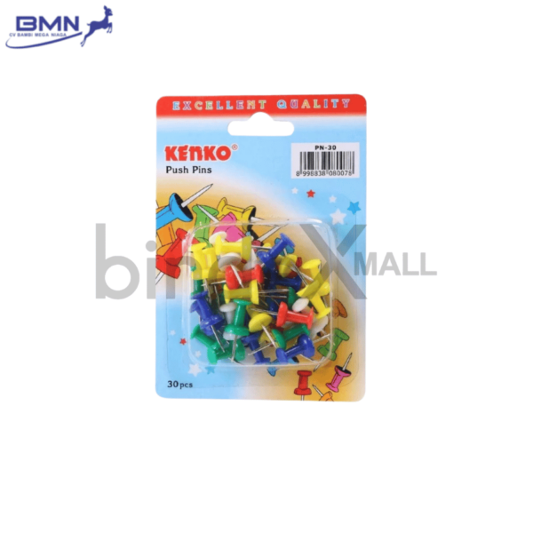 Kenko push pin PN-30 paku payung warna-warni isi 30 pcs ujung tajam untuk papan informasi kantor dan sekolah