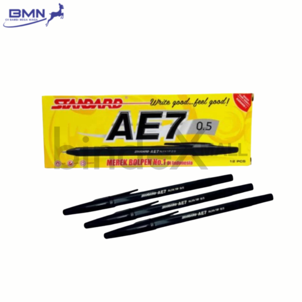 Pulpen Standard AE7 hitam 1 pcs Alfa Tip 0.5mm tinta lancar merek bolpen nomor satu Indonesia garansi macet
