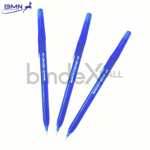Pulpen Standard Tecno biru 1 pcs tinta biru pekat lancar halus desain ringan nyaman untuk sekolah dan kantor