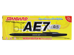Pulpen Standard AE7 hitam tinta lancar konsisten untuk sekolah kantor dan administrasi