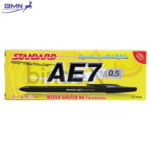 Pulpen Standard AE7 hitam tinta lancar konsisten untuk sekolah kantor dan administrasi