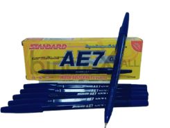 Pulpen Standard AE7 biru isi 12 pcs Alfa Tip 0.5mm tinta lancar merek bolpen nomor satu Indonesia garansi macet