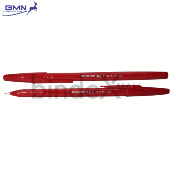 Pulpen Standard AE7 merah Alfa Tip 0.5mm tinta lancar merek bolpen nomor satu Indonesia garansi macet