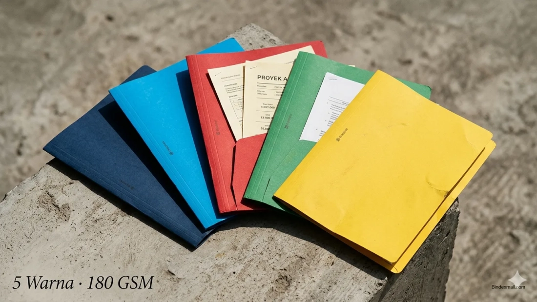 Stopmap kertas Bindex folio 180 GSM lima warna untuk sistem arsip dokumen kantor dan instansi