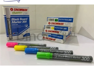 Snowman Spidol Papan Tulis Hitam 300T Chisel Tip Ujung Pipih Black Board Marker Original
