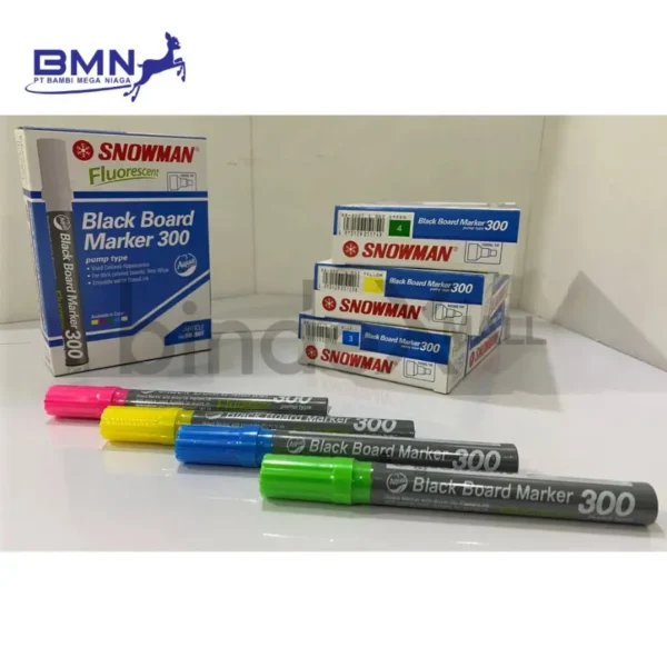 Snowman Spidol Papan Tulis Hitam 300T Chisel Tip Ujung Pipih Black Board Marker Original