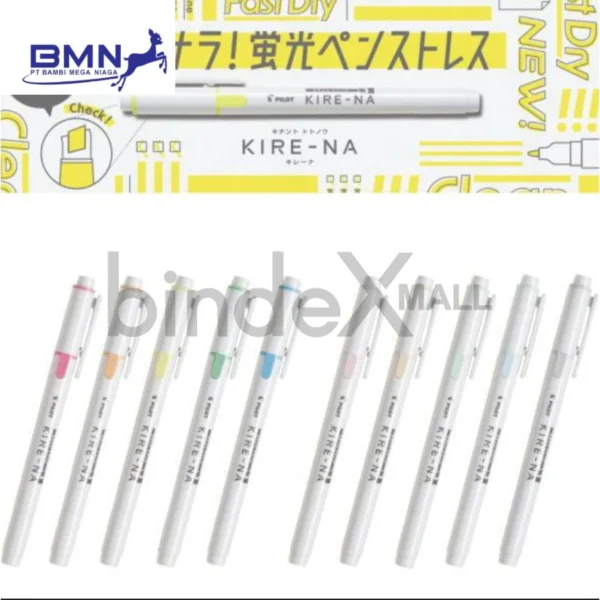 Pilot Kire-Na Highlighter Dual Tip Fast Drying 3.3mm 0.5mm Stabilo Teks Anti Smudge Original