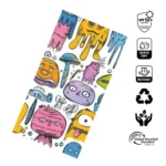 Detail Motif Doodle Monster Lucu pada Buff Gunung UPF 50+