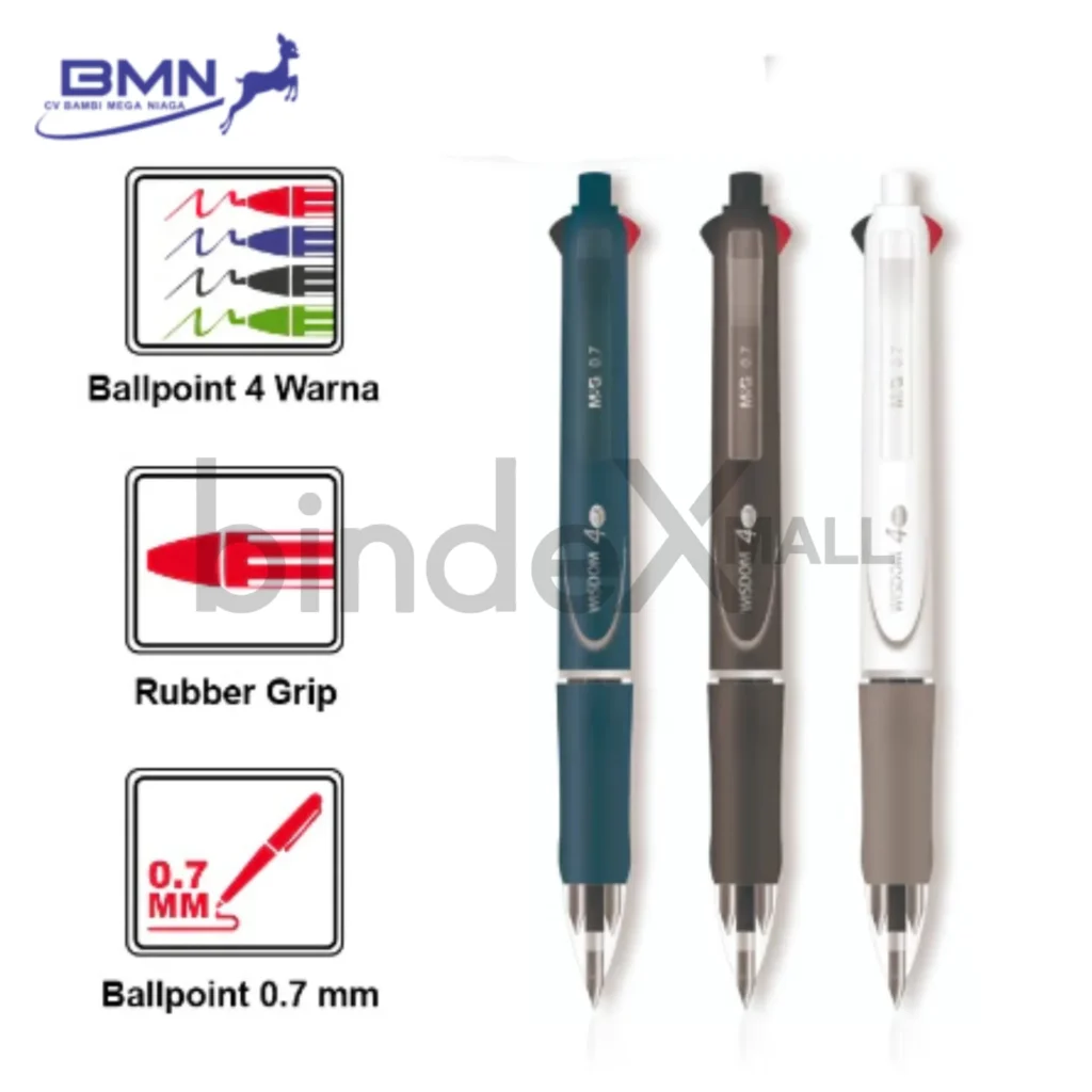 Ballpoint Semi Gel M&G Wisdom 0.7mm Rubber Grip 4 Warna Elegan Original