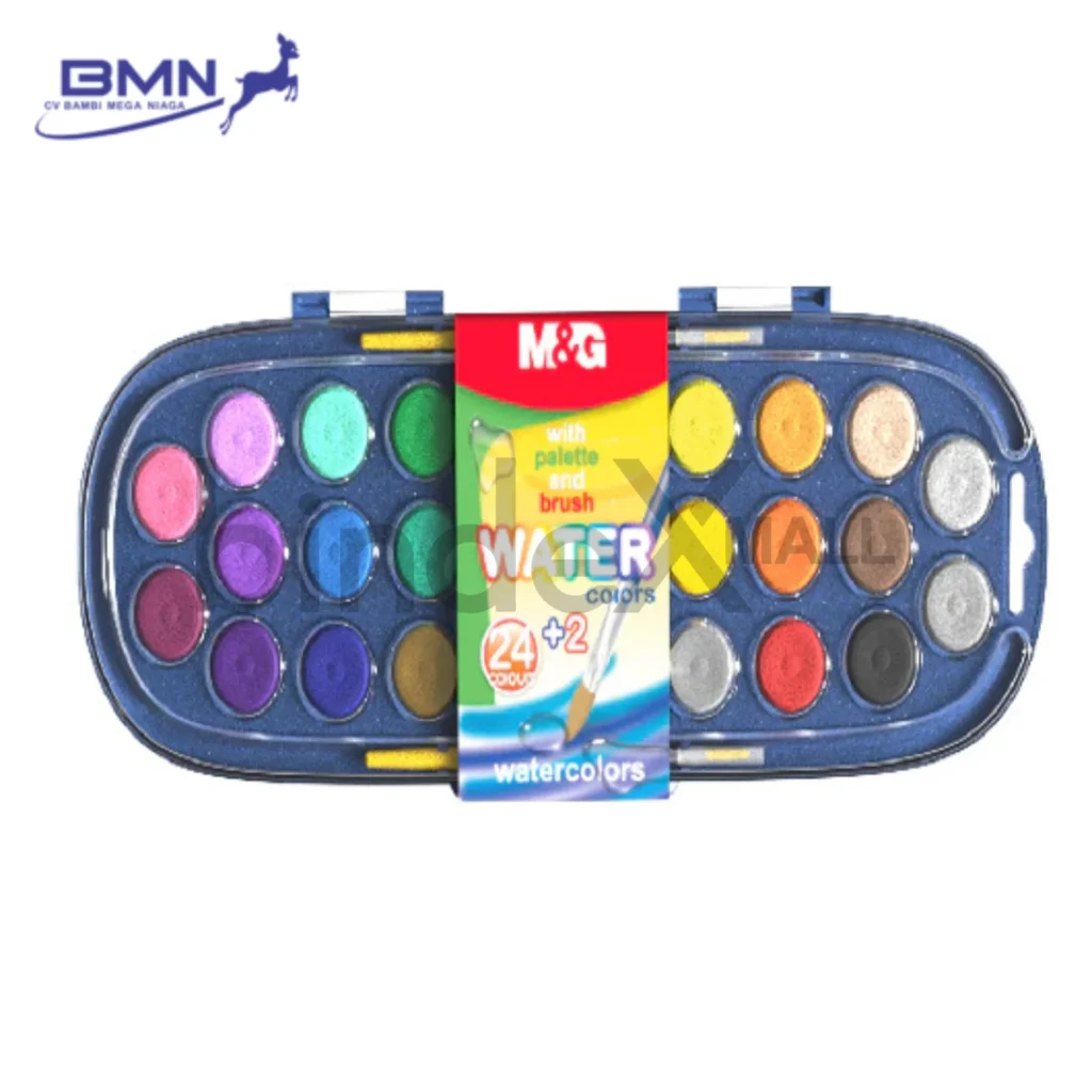 Cat Air Set M&G Solid Watercolor 24+2 Warna 23mm dengan Kuas dan Palet Original