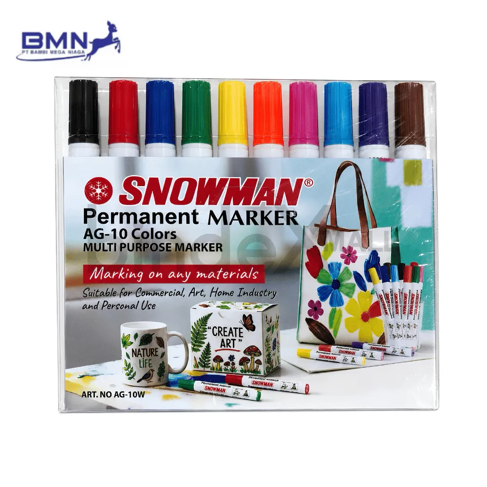 Spidol Permanent Snowman AG-10 Set 10 Warna Bindexmall
