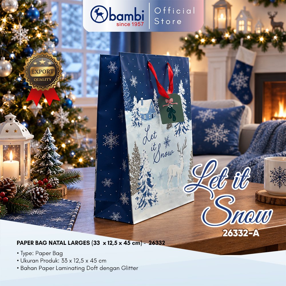Paper Bag Natal Tas Kertas Kado Christmas Gift Bag Premium Besar 33x12x45cm - 26332
