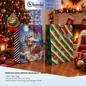 Paper Bag Natal Tas Kertas Kado Christmas Gift Bag Premium Medium 28x10x33cm - 26333